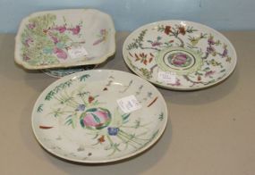 Two Japanese Plates and a Chinese Repaired Square Dish with Export Wax Seal