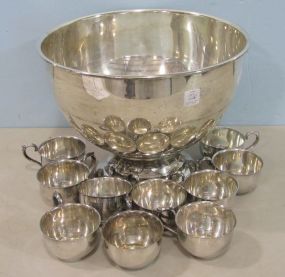 Silverplate Punch Bowl and Ten Cups