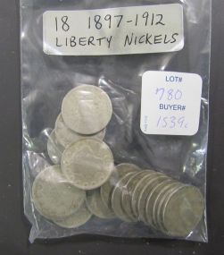 Eighteen Liberty Nickels 1897-1912
