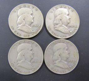 Four Ben Franklin Half Dollars 1948