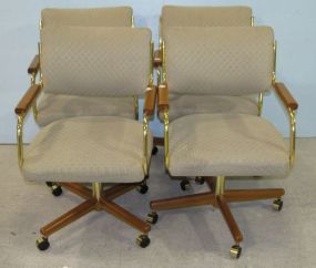 Four Brass Plated and Wooden Chairs