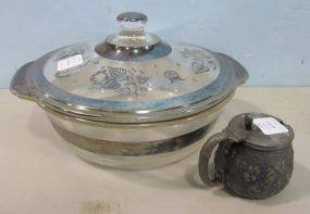 Lidded Silver Decorated Casserole and a Antique Reed and Barton Mustard Pot