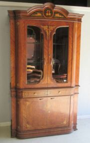 Italian Style Inlaid China Cabinet with Interior Glass Shelves