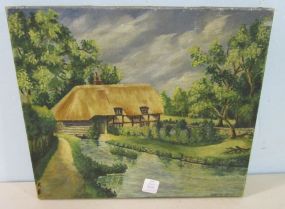 H. P. W. Naive Painted Thatched Roof Cottage