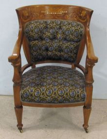 Inlaid Arm Chair with Tufted Back and Upholstered Seat
