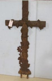 Nineteenth Century French Iron Cross with Madonna and Acorn and Leaf Design
