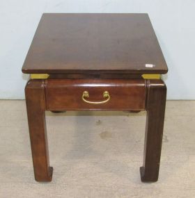 Bernhardt Ming Style Side Table with Drawer and Brass Accents