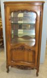 Country French Curio Cabinet Vitrine with Single Door, Interior Glass Shelves and Mirror Back