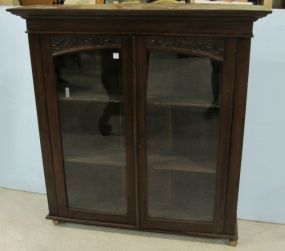 Walnut Bookcase Curio Cabinet with Two Glass Doors and Two Adjustable Interior Shelves