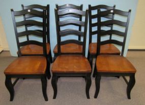 Set of Six Bassett Furniture Black Frame with Natural Seat Chairs