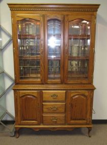 Dobbs Industries Illuminated China Cabinet with Leaded Glass Doors, Three Drawers and Lower Double Doors