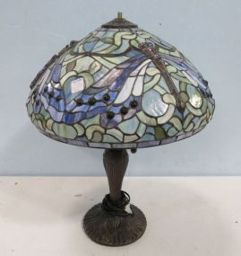 Leaded Dragonfly Shade Lamp with Bronzed Base