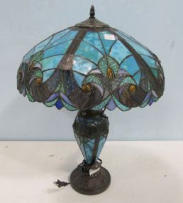 Leaded Shade and Body Lamp with Bronzed Accents