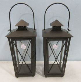 Pair of Metal and Glass Lanterns