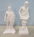 Spartan King Leonidas Alabaster and Resin Mixed Figure and Greek God Hephaestus Alabaster and Resin Mixed Figure