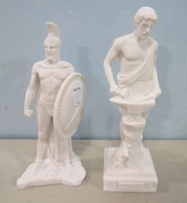 Spartan King Leonidas Alabaster and Resin Mixed Figure and Greek God Hephaestus Alabaster and Resin Mixed Figure