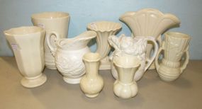 Nine Pieces of Cream and Ivory Colored Pottery