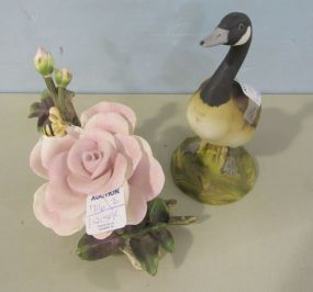Andrea by Sadek Canada Goose and Lefton Royal Dover Bone China Rose with Bee