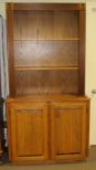 Tall Oak Bookcase with Adjustable Shelves and Two Lower Doors