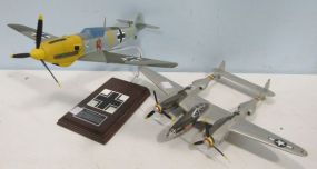 Putt Putt Maru Plane Model 475th F6 5th AF USAAF Serial 100 WWII and a Messerschmitt ME-109E Nazi Plane on Stand