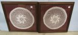 Pair of Framed Swirling Star Crochet Doilies Mounted and Framed