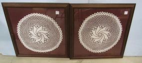 Pair of Framed Swirling Star Crochet Doilies Mounted and Framed