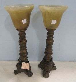 Two Torchiere Glass Shade Table Lamps