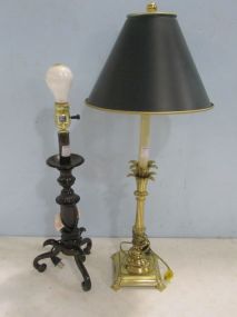 Brass Palm Style Lamp with Shade and a Bronzed Metal Lamp without Shade