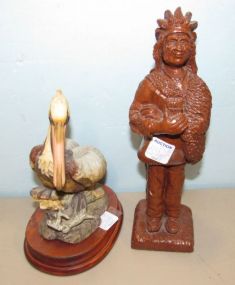 Andrea by Sadek Brown Pelican On Stand with a Resin Miniature of a Cigar Store Indian