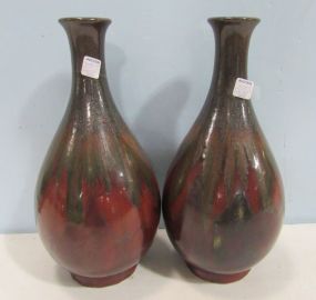 Pair of Red Glazed Pottery Vases