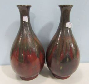 Pair of Red Glazed Pottery Vases