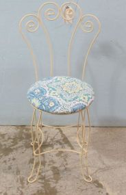 Painted Metal Vanity Stool with Upholstered Seat