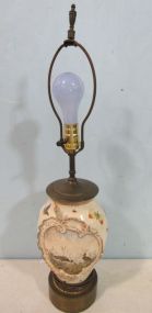 Porcelain Lamp with Hand Painted Birds and Butterflies