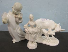 Noritake Mother's Day 1974 Figurine, a Lladro Angel #4536 with Repaired Wing and a Italian Pottery Lady