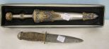 Ornate Stainless Steel Knife in Box and a WWII Side Belt Knife