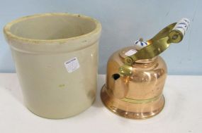 Pottery Crock and Copper Kettle