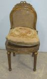 Gilt French Style Cane Back and Seat Chair with Aubusson Cushion