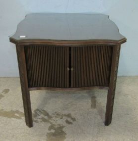 Ethan Allen Chippendale Table with Tambour Doors and Glass Top