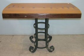 Handmade Wooden Top Table with Butterfly Joints and Metal Base Signed