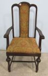 William and Mary Style Arm Chair with Upholstered Back and Seat