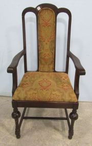 William and Mary Style Arm Chair with Upholstered Back and Seat