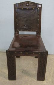 Spanish Colonial Style Eagle Carved Chair with Leather Seat
