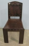 Spanish Colonial Style Eagle Carved Chair with Leather Seat