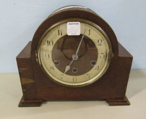 Oak Shelf Clock with Key and Pendulum