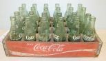Vintage Coca Cola Crate with Eighteen Empty Green Bottles