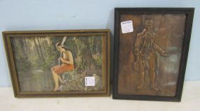 Embossed Copper Gentleman Framed, and a Indian Maiden Print by Goddard