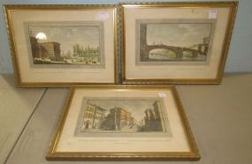 Three Framed Colored Engravings
