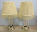 Matching Brass Plated and Glass Lamps with Shades