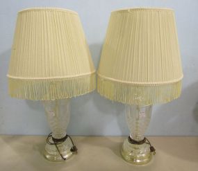 Matching Brass Plated and Glass Lamps with Shades