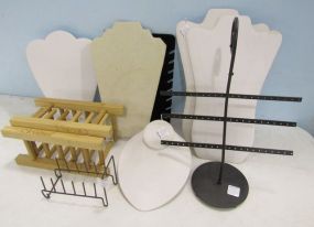 Six Jewelry Stands, Earrings Stand, Small Business Card Holder and Two Wooden CR Gibson Racks